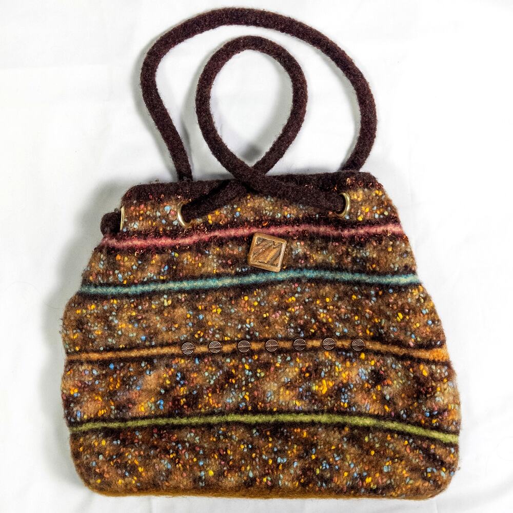 Sandi Pitelka Large Brown Knit Bag Artisan Textured Maximalist Boho